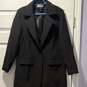 PrettyGarden Black Single-Button Long Blazer - Tailored Women's Coat
